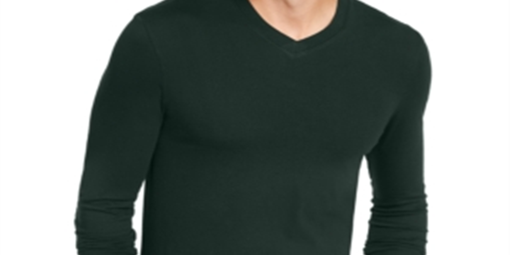 Club Room Men's Solid Long Sleeve V Neck T-Shirt Green Size Large