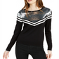 Bar III Women's Sequin-Yoke Chevron Sweater Gray  Size Large