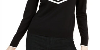 Bar III Women's Sequin-Yoke Chevron Sweater Gray  Size Large