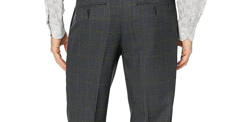 Perry Ellis Men's Slim Fit Large Windowpane Dress Pants Gray Size 31X30