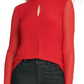 DKNY Women's Sheer Sleeve Keyhole Top Red Size -XS