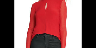 DKNY Women's Sheer Sleeve Keyhole Top Red Size -XS