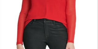 DKNY Women's Sheer Sleeve Keyhole Top Red Size -XS