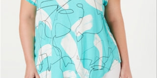 Alfani Women's Plus Knit Printed T-Shirt Green Size 0X