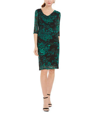 Connected Women's Petite Printed Cowl-Neck Dress Green Size 6 P