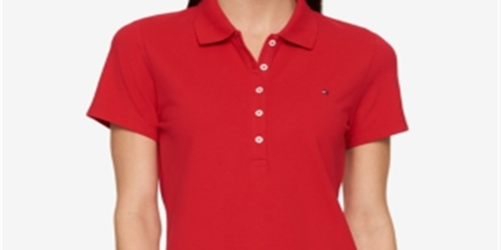 Tommy Hilfiger Women's Short Sleeve Collared Top Red Size X-Large
