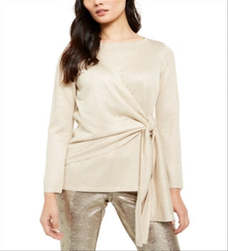 Alfani Women's Tie Waist Shimmer Sweater Gold Size M