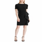 Ralph Lauren Women's Zippered Short Sleeve Jewel Neck Above the Knee Body Con Evening Dress Black Size 12 Petite