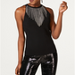 INC International Concepts Women's Rhinestone Necklace Sleeveless Sweater Top Black Size PP