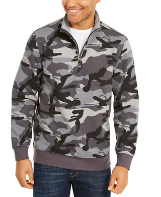 Club Room Men's Stretch Camouflage 1/4 Zip Fleece Sweatshirt Gray Size Small