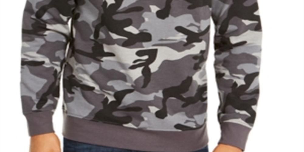 Club Room Men's Stretch Camouflage 1/4 Zip Fleece Sweatshirt Gray Size Small