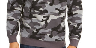 Club Room Men's Stretch Camouflage 1/4 Zip Fleece Sweatshirt Gray Size Small