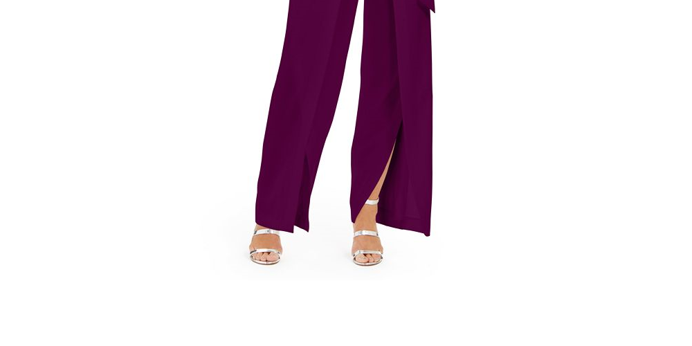 INC International Concepts Women's Belted Flyaway Leg Jumpsuit Wine Size 6