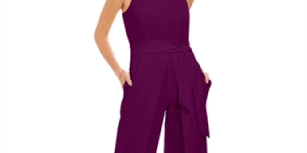 INC International Concepts Women's Belted Flyaway Leg Jumpsuit Wine Size 6