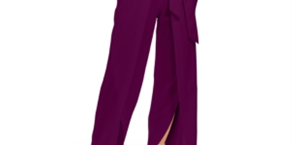 INC International Concepts Women's Belted Flyaway Leg Jumpsuit Wine Size 6