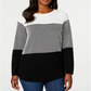 Karen Scott Women's Textured Cotton Colorblock Pullover Sweater Black Size X-Small