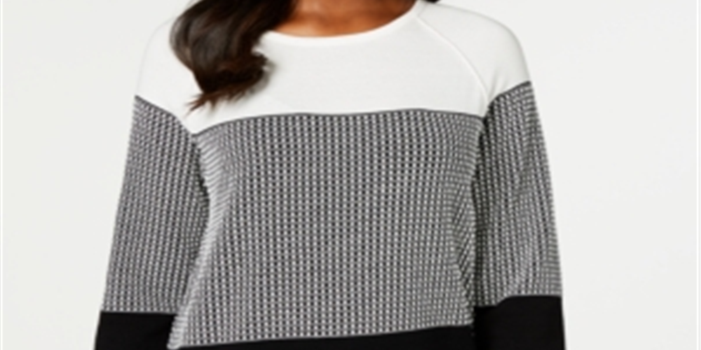 Karen Scott Women's Textured Cotton Colorblock Pullover Sweater Black Size X-Small