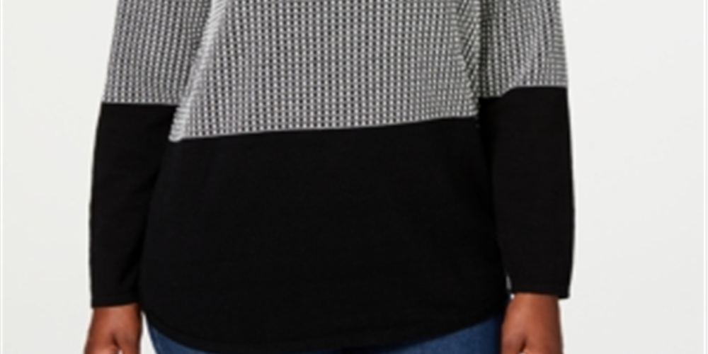 Karen Scott Women's Textured Cotton Colorblock Pullover Sweater Black Size X-Small