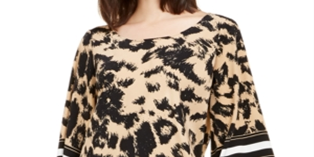 Alfani Women's Leopard Print Dolman Sleeve Blouse Brown Size Medium