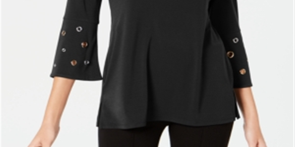 JM Collection Women's Chain Detail Crepe Top Black Size Petite Petite