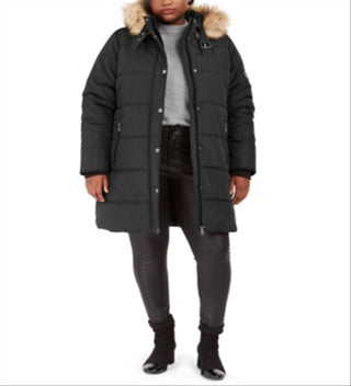 Maralyn & Me Women's Juniors' Plus Size Faux-Fur-Trim Hooded Puffer Coat Black Size 1X
