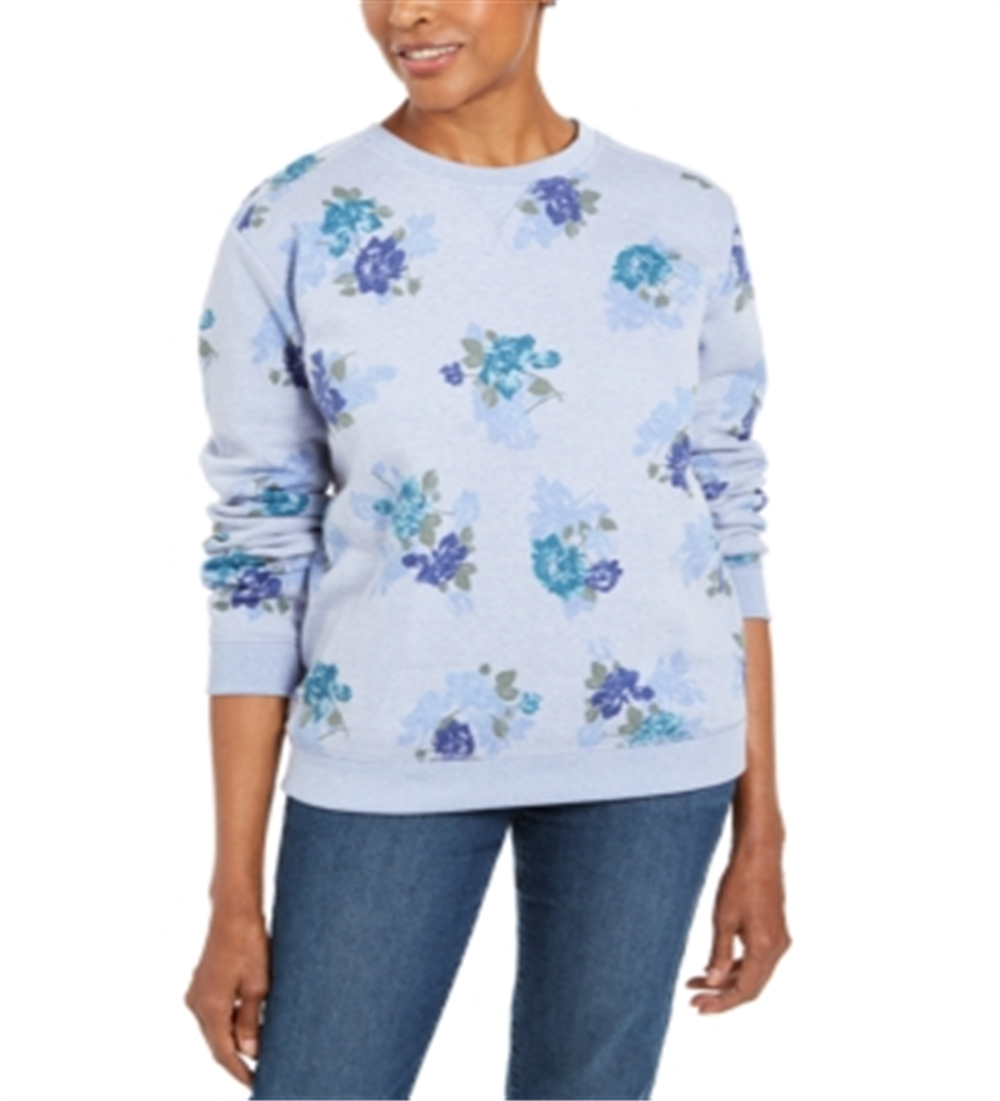 Karen Scott Petite Printed Crewneck Sweatshirt Blue Size Petite S