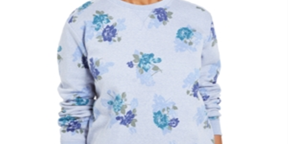 Karen Scott Petite Printed Crewneck Sweatshirt Blue Size Petite S