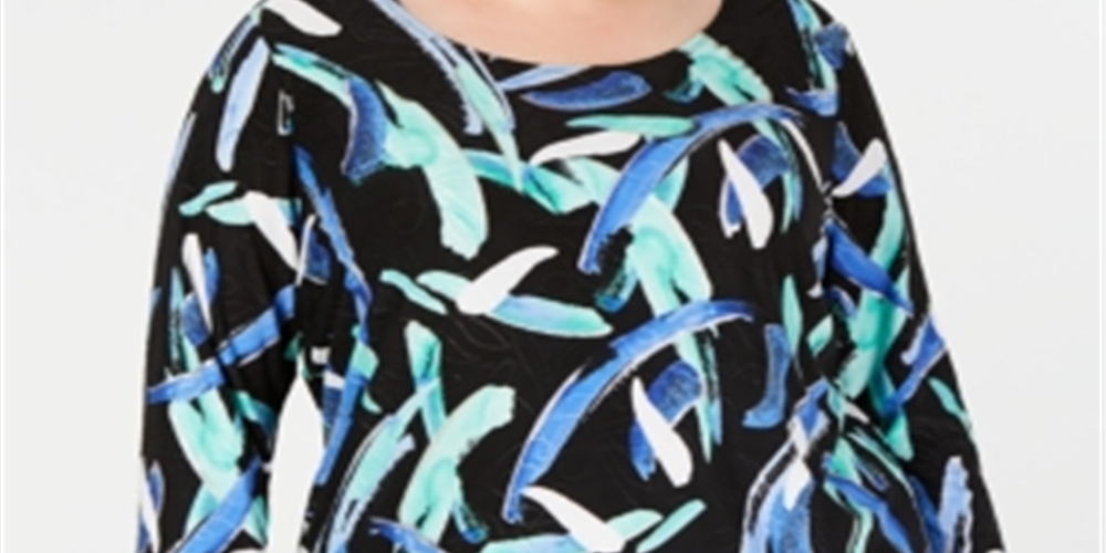 JM Collection Women's Plus Printed Jacquard Top Black Size 0X