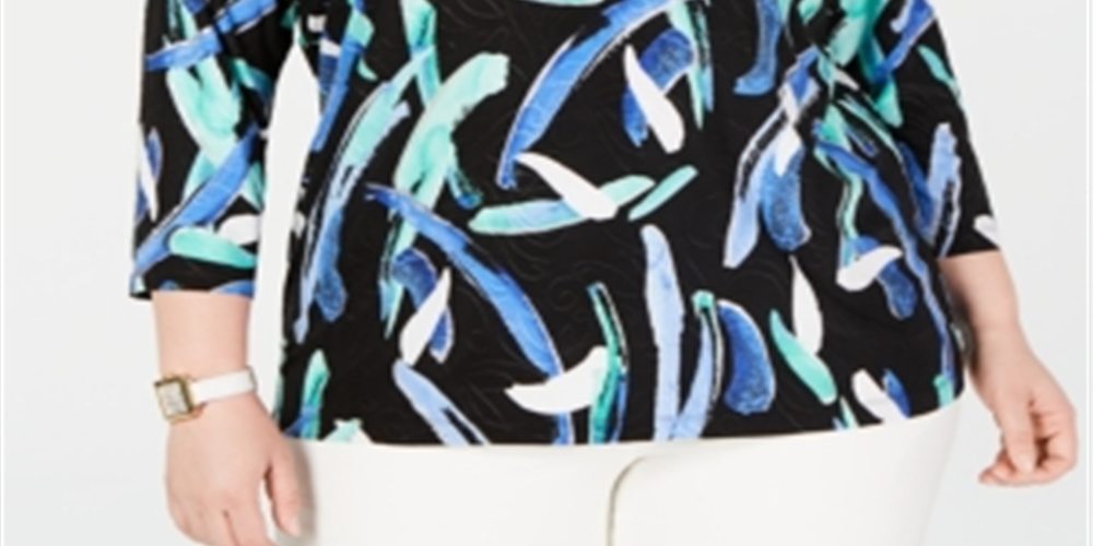 JM Collection Women's Plus Printed Jacquard Top Black Size 0X