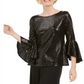 MSK Women's Sequined Bell Sleeve Top Black Size Petite X-Large