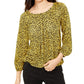 Michael Kors Women's Printed Long Sleeve Peasant Top Green Size Small