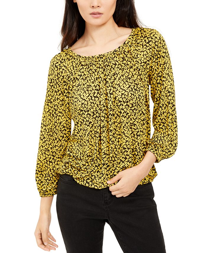 Michael Kors Women's Printed Long Sleeve Peasant Top Green Size Small