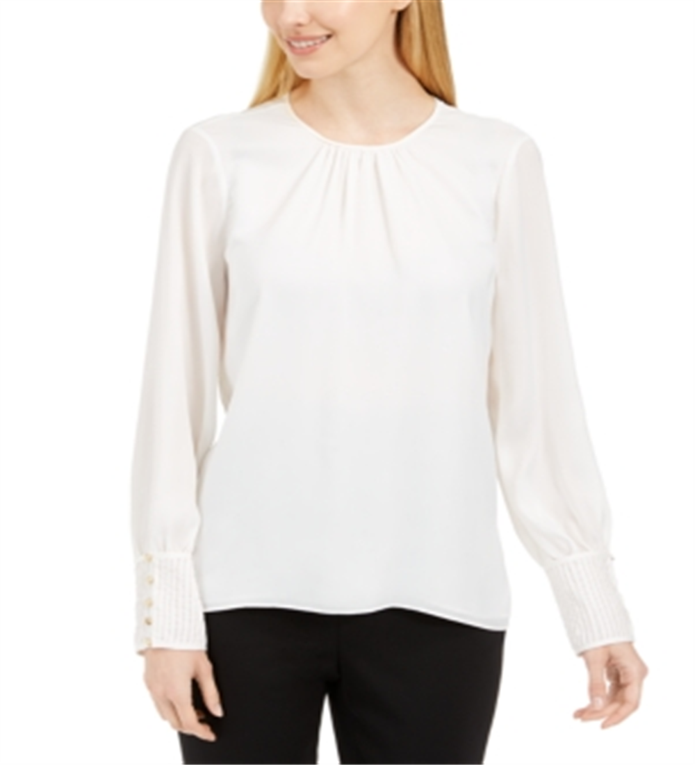 Calvin Klein Women's Button Cuff Top White Size Petite XS
