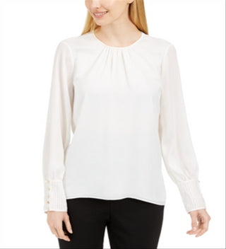 Calvin Klein Women's Button Cuff Top White Size Petite XS