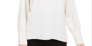 Calvin Klein Women's Button Cuff Top White Size Petite XS