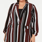Alfani Women;s Plus Striped Business One-Button Blazer Brown Size 1X