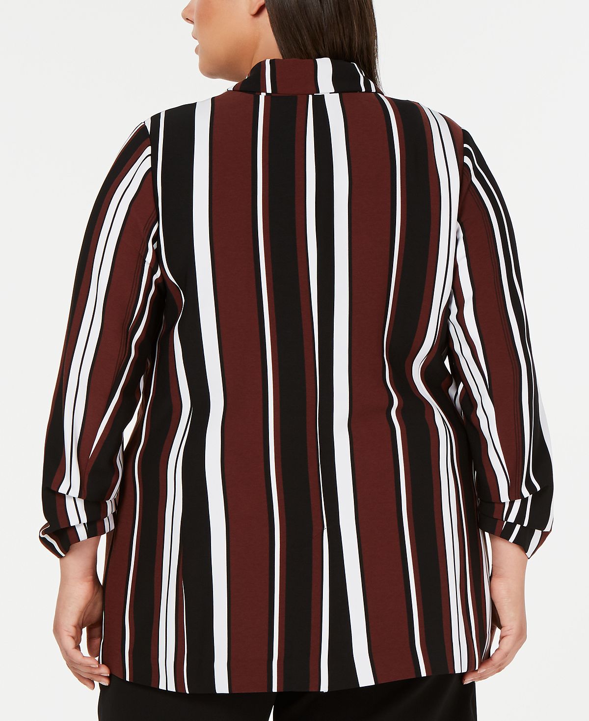 Alfani Women;s Plus Striped Business One-Button Blazer Brown Size 1X