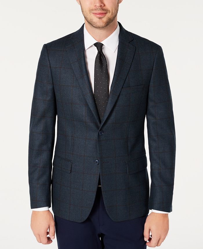 Michael Kors Men's Sport Coat Short Windowpane Two-Button Blue Size 38 S