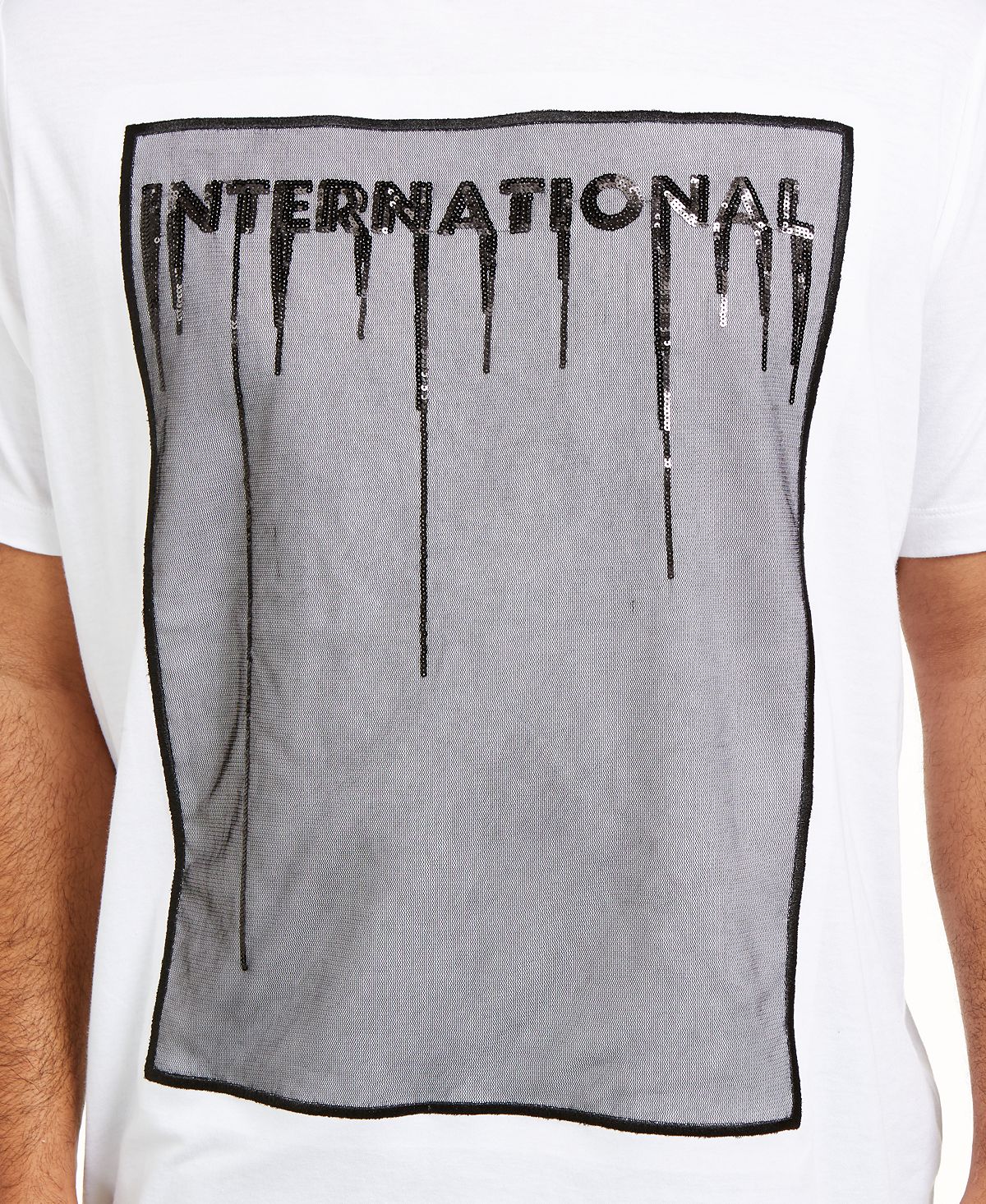 INC Mens T-Shirt Embellished Tee Mesh Sequin White Size 4XLT