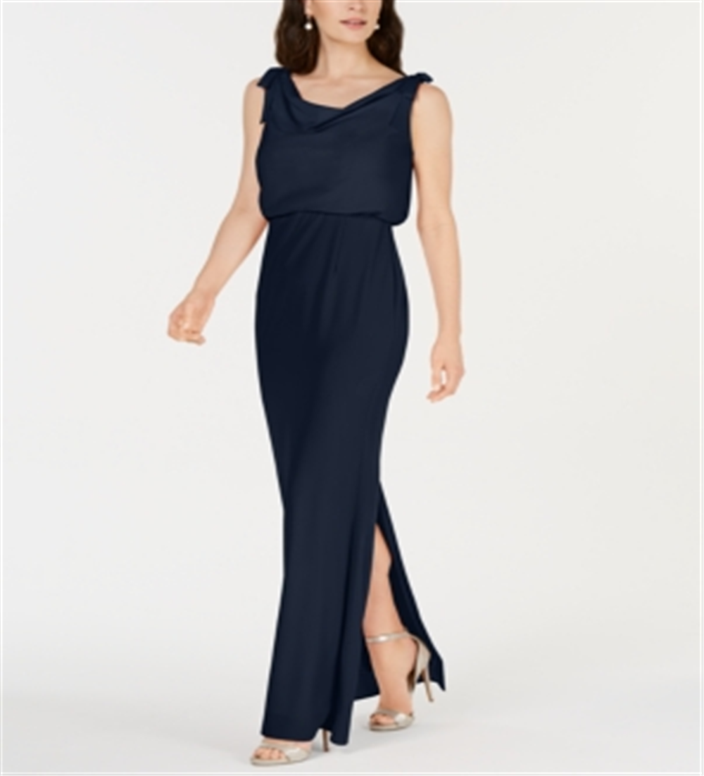Adrianna Papell Women's Blouson Cowlneck Gown Blue Size 18