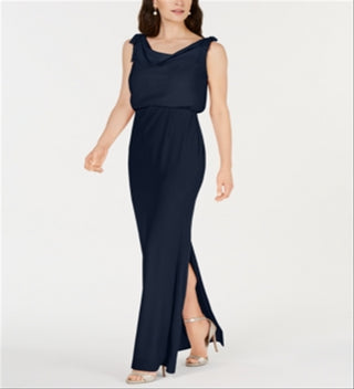 Adrianna Papell Women's Blouson Cowlneck Gown Blue Size 18