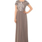 Betsy Adam Women's Sequined Short Sleeve Jewel Neck Full Length Evening Dress Brown Size 12