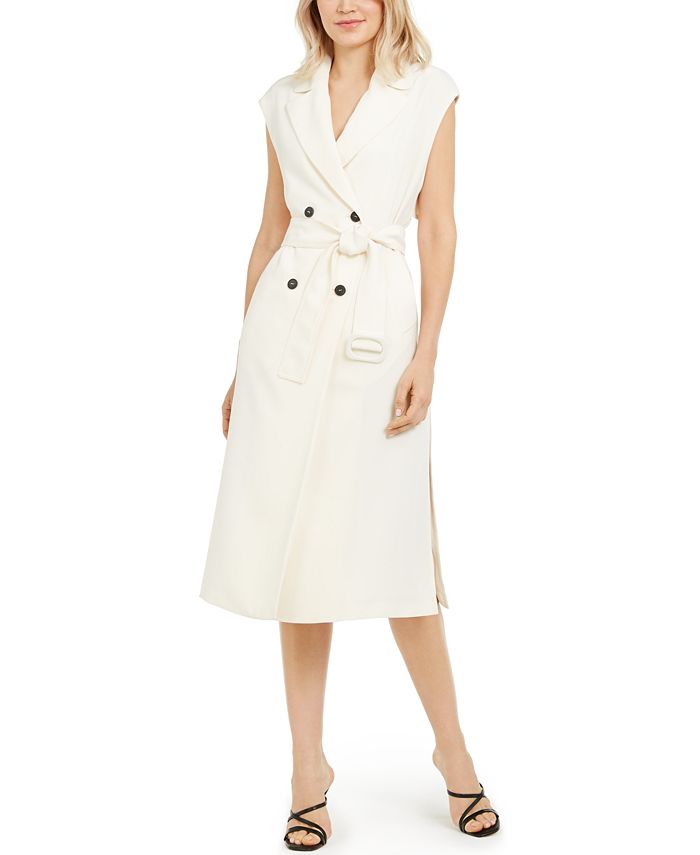 Marella Women's Sleeveless Belted Trench Dress White Size 14