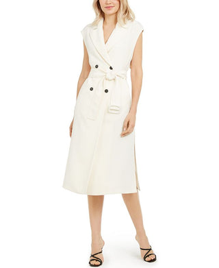 Marella Women's Sleeveless Belted Trench Dress White Size 14