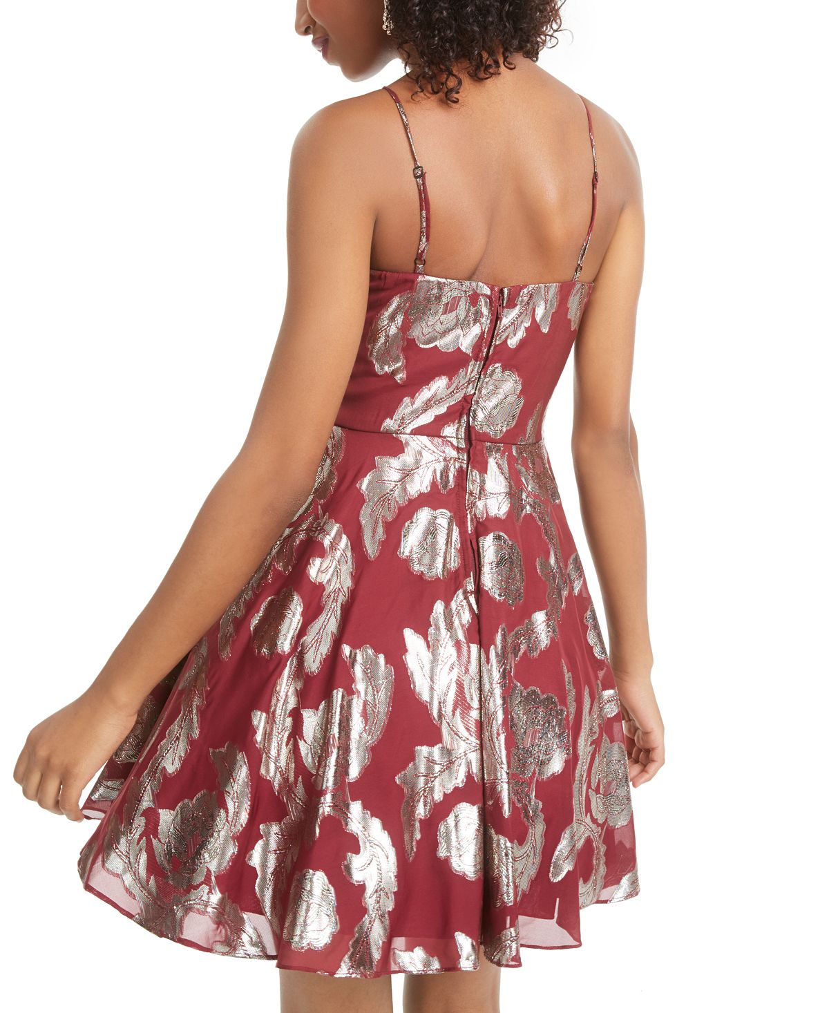 City Studios Junior's Metallic Print Fit & Flare Dress Red Size 0