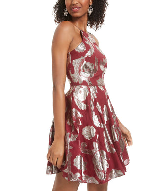 City Studios Junior's Metallic Print Fit & Flare Dress Red Size 0