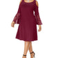 R M Richards Women's Lace Cold Shoulder Bell Sleeve Scoop Neck Knee Length Shift Dress Plus Purple Size 20W