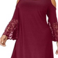 R M Richards Women's Lace Cold Shoulder Bell Sleeve Scoop Neck Knee Length Shift Dress Plus Purple Size 20W