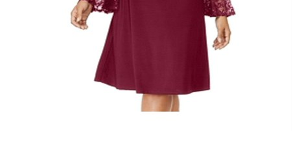 R M Richards Women's Lace Cold Shoulder Bell Sleeve Scoop Neck Knee Length Shift Dress Plus Purple Size 20W