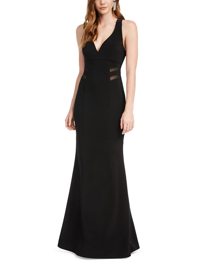 Emerald Sundae Women's Sheer Sleeveless V Neck Full Length Evening Mermaid Dress Black Size Small